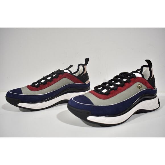 Chanel 22B Mens Gray Blue Red CC Logo Low Top Lace Up Trainer Sneaker 44 11 - Picture 8 of 10